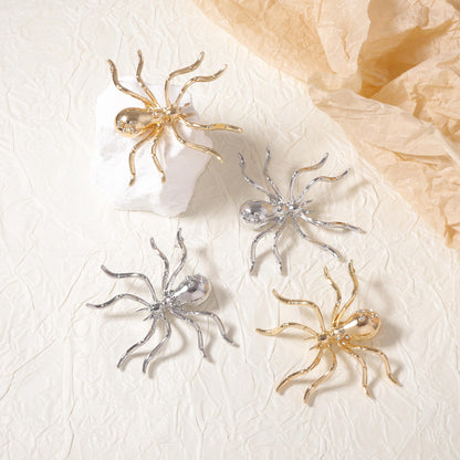 Trendy Urban Chic Oversized Alloy Spider Stud Earrings - Unique Alternative Design for Bold Fashion Statements