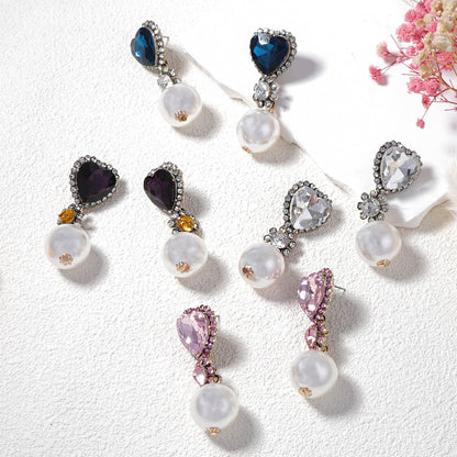 Chic Vintage-Inspired Glass Water-Drop Rhinestone Pearl Dangle Earrings for Women – Exquisite, Unique, and Perfect for Parties and Evenings