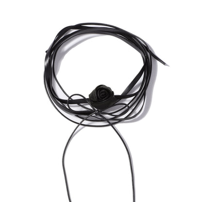Elegant Black Minimalist Multi-Layer Camellia Long Necklace for Women – Versatile Design with Adjustable Straps and  Quality