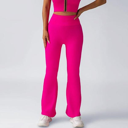 High Waisted Yoga Set with Zippered Flared Pants and Built In Chest Padding for Outdoor Sports Fit and Fashion