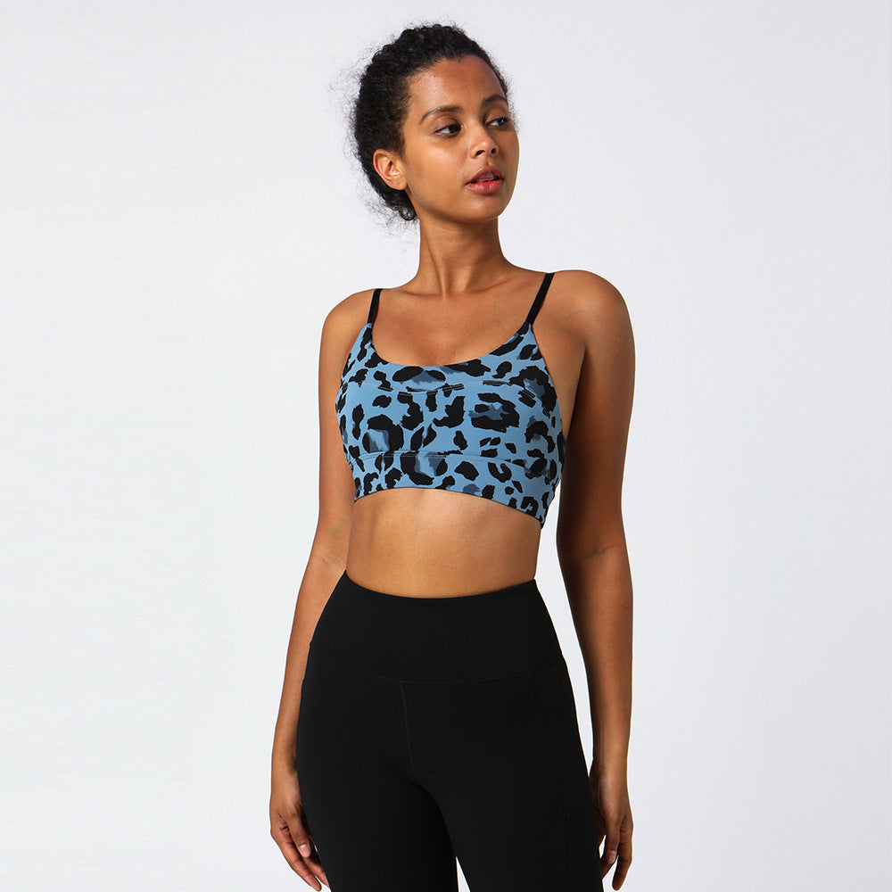 High Impact Leopard Print Sports Bra for Women Gathered Design for Yoga Running and Shock Resistance Racerback Activewear