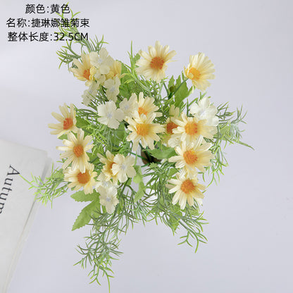 Sunflower and Daisy Faux Flower Bouquet - Elegant Home Decor, Realistic Artificial Roses for Stunning Wall Arrangements - Perfect for Weddings and Events - MW66895