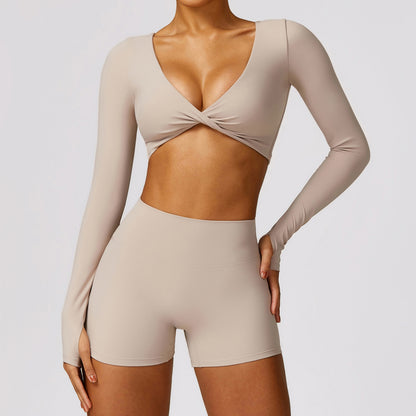 Soft Brushed Long Sleeve Yoga Set Quick Dry and Comfortable Activewear for Running and Fitness Model 8552