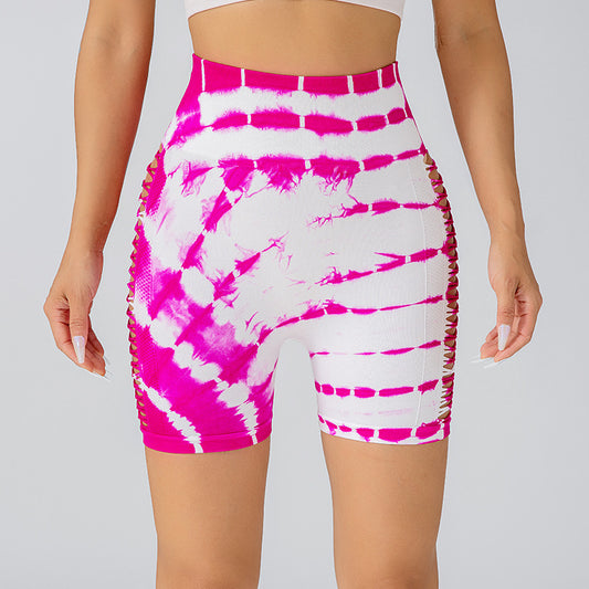 High Waisted Seamless Tie Dye Yoga Shorts with Side Rips and Cut Outs Enhance Your Shape and Comfort for Performance