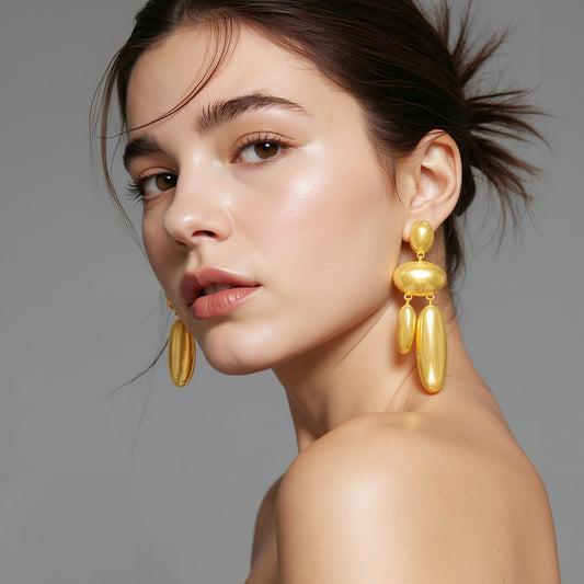 Exaggerated Chic Lightweight Luxe Minimalist Geometric Oval Drop Earrings – Vintage-Inspired Alloy for Versatile Daily Wear