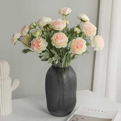 Elegant Scandinavian Style Peony Faux Flower Bouquet - Stunning Three-Headed Decorative Arrangement for Living Room Coffee Table with Luxurious Lush Blooms