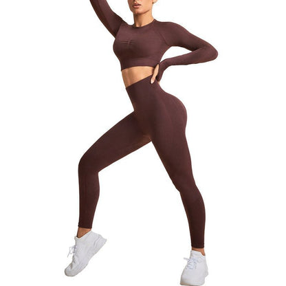 Seamless Long Sleeve 2 Piece Women's Outdoor Yoga Set Stretchy and Comfortable Activewear for Performance