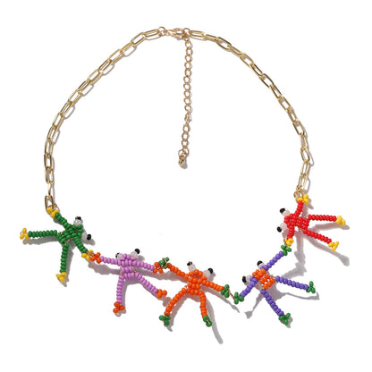 Chic Korean-Inspired Handmade Unique Frog and Bee Animal Pendant Chain Necklace - Creative Design for Nature Lovers