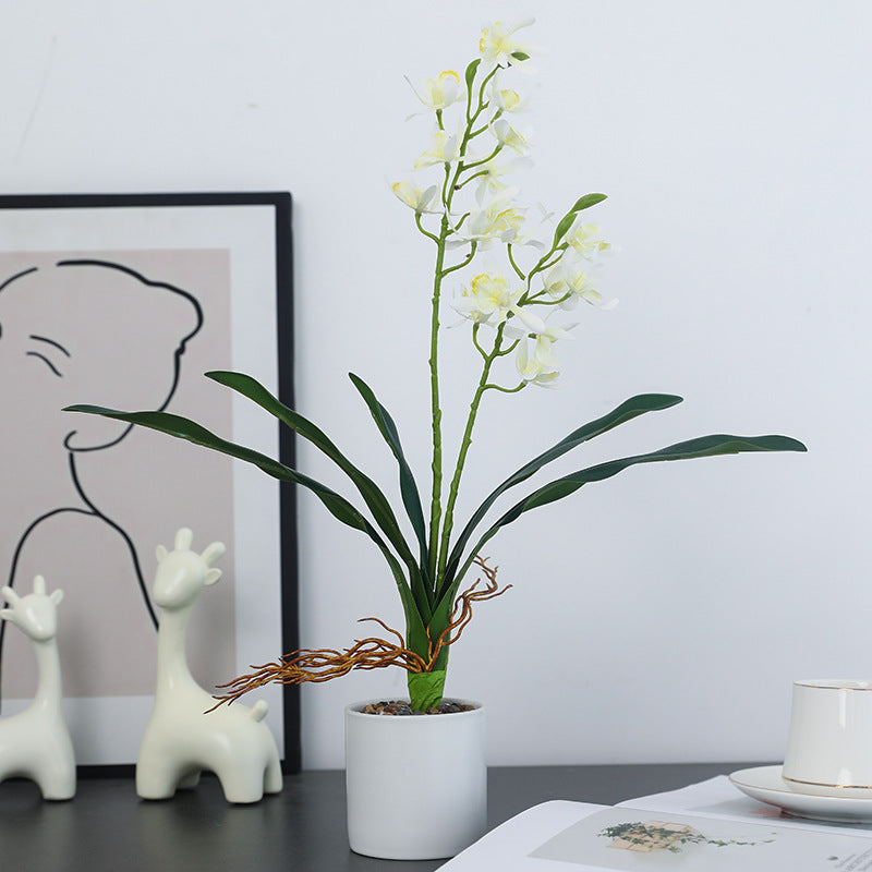 Single Stem Faux Orchid Plant in Milan-Style Pot - Elegant Home Décor for Table Centerpiece and Minimalist Interior Design Enhancement