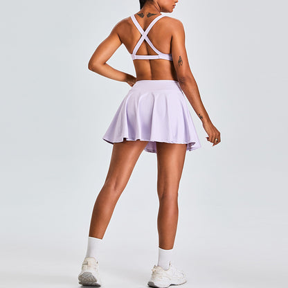 Chic Cross Back Sports Set for Women Badminton and Tennis Skirt with Built in Shorts for Comfort and Performance