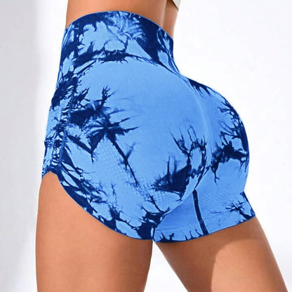 High Waisted Side Pleat Tie Dye Seamless Yoga Shorts for Peachy for Fitness Running and Everyday Workout