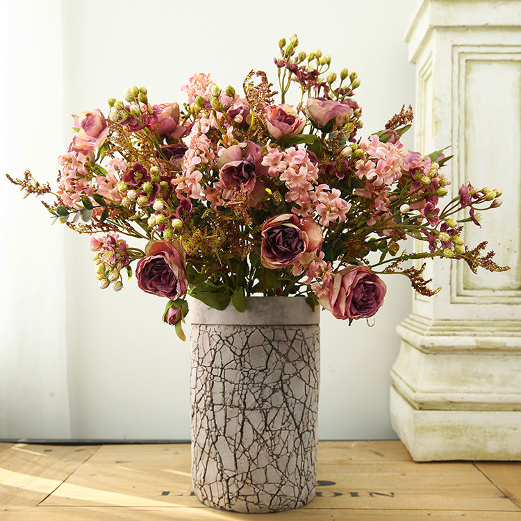 Elegant Faux Flowers: European Style Minimalist Decorative Arrangement for Living Room, Bedroom, and Dining Table - Beautiful Fake Roses and Sweet Peas Bouquet for Stunning Photos