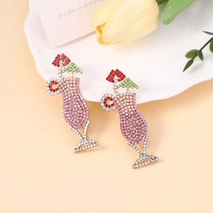 Hawaiian-Inspired Statement Drink Cup Earrings for Women – Colorful, Gem-Studded Fruit Cocktail Jewelry Accessory