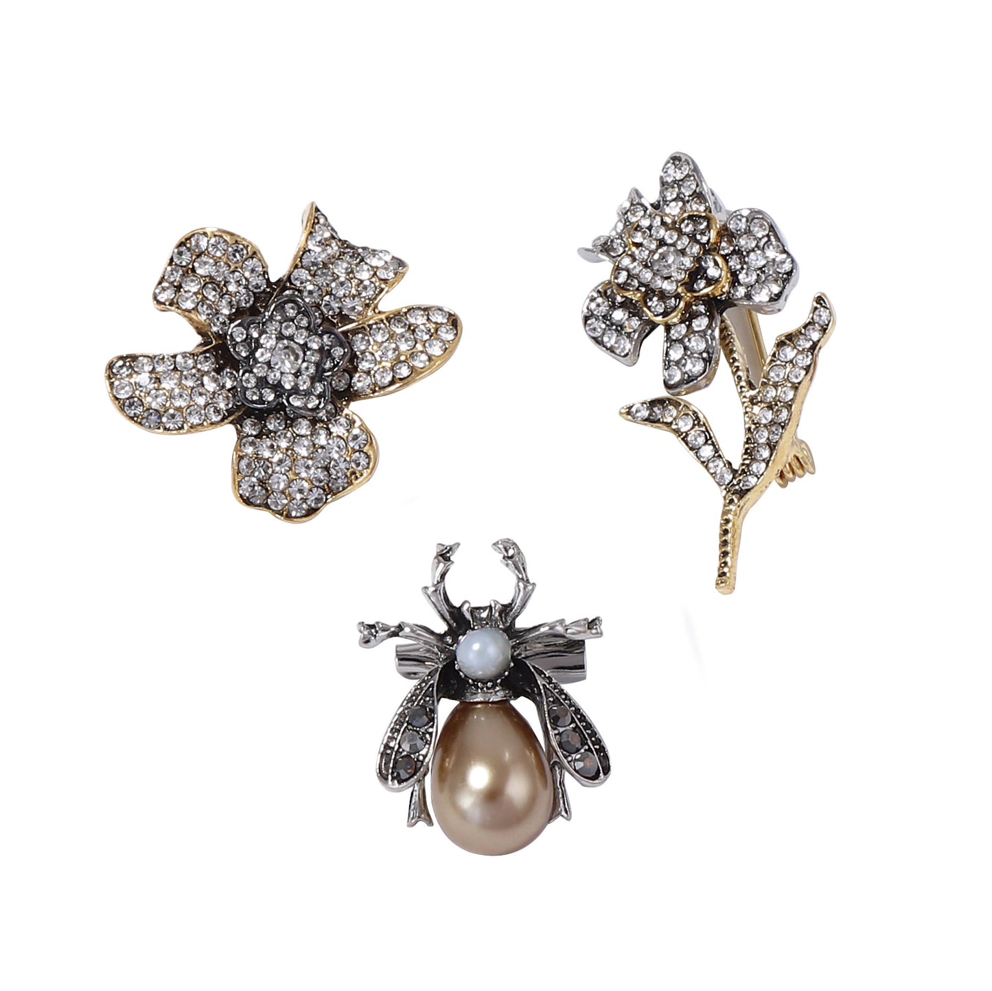 Elegant Luxury Floral and Insect Brooch Set with Sparkling Diamonds - Exquisite Design for Women