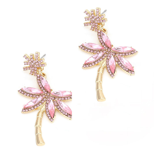 Stylish and Unique Colorful Rhinestone Palm Tree Earrings - Trendy Alloy Design for Effortless Versatility and Everyday Chic