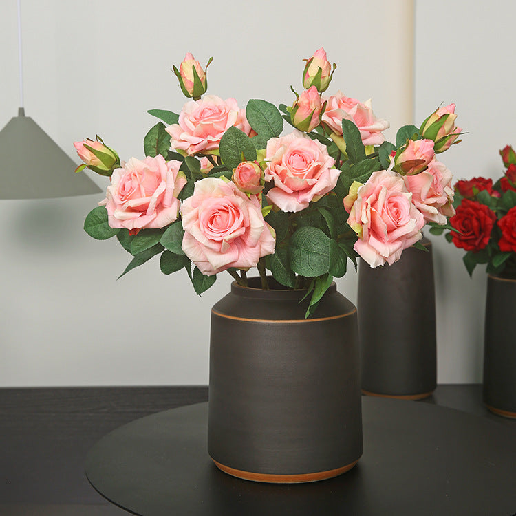 Lifelike Moisturizing Rose Simulation Flower for Home Decoration - Elegant Indoor Floral Arrangement with Double-Curled Edges for Living Room Aesthetics