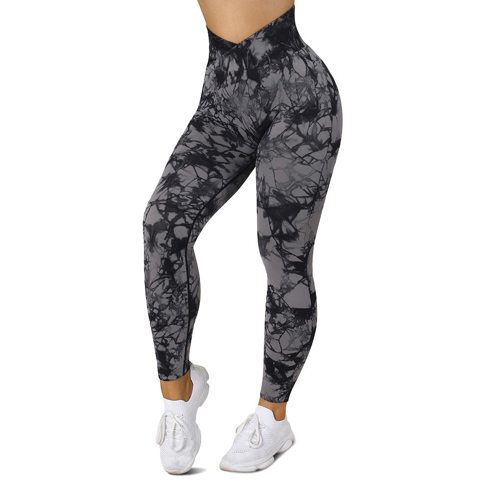 High Waisted Tight Fitting Yoga Pants for Women with Cross Dye Design Butt Lifting and Comfortable Workout Cycling Leggings