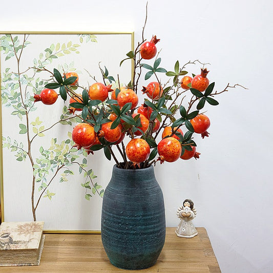 Realistic Artificial Pomegranate Fruit Decor Piece for Living Room and Dining Table - Stunning Home Accent with Decorative Faux Flower Branches for Entryway and Floral Arrangements