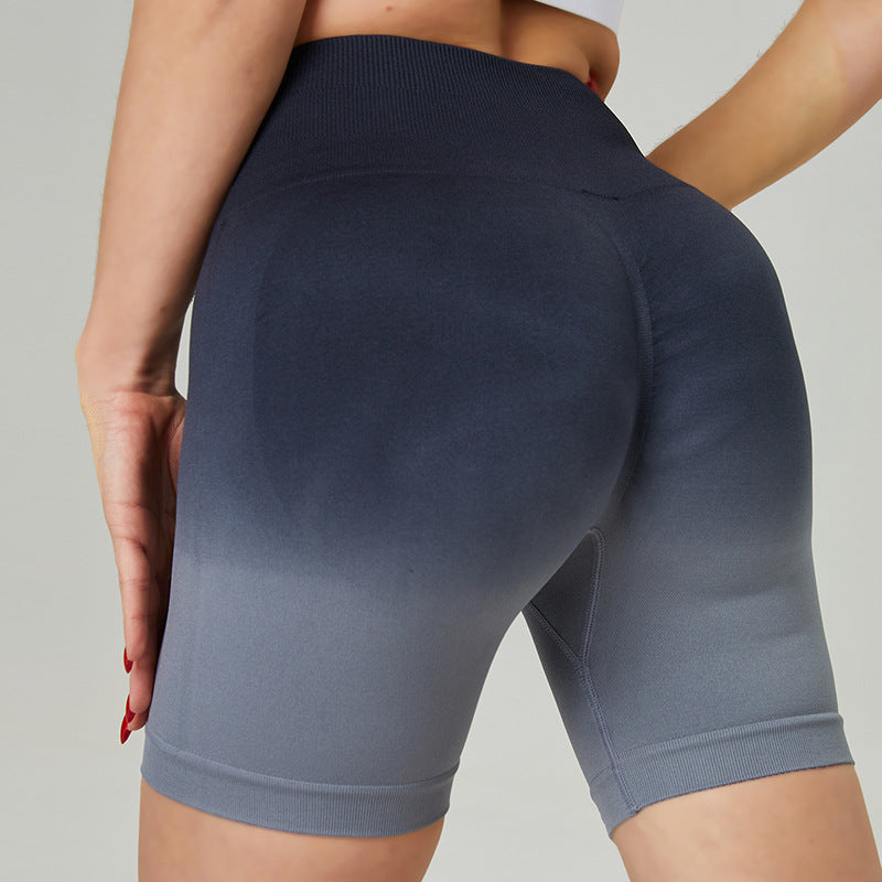 High Waisted Gradient Seamless Shorts for Women Breathable Sweat Resistant Peach Butt Lifting Tight Yoga and Fitness Pants