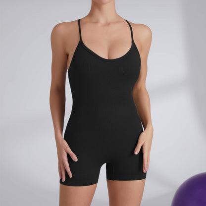 Oil Infused Yoga Unitard with Beautiful Back Design Ribbed Thin Strap Activewear Jumpsuit for Comfort and Flexibility