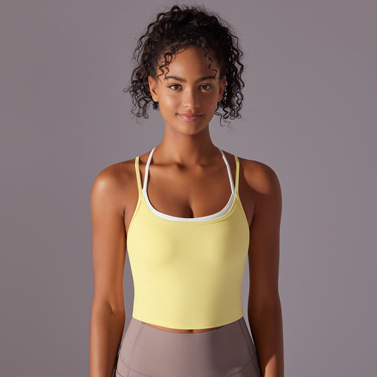 Seamless Sport Yoga Bra with Built In Cups Two Piece Look for Comfort and Support in Solid Colors