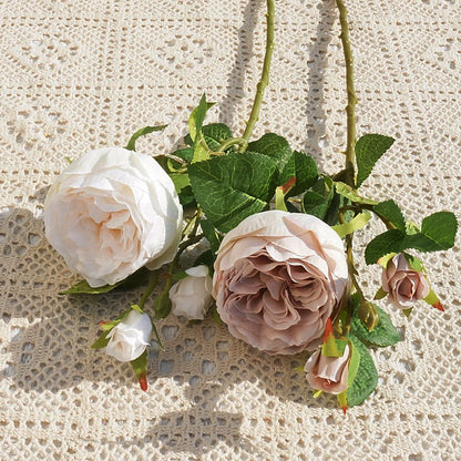 Stunning 52cm Single-Stemmed Triple-Headed Austin Roses - Realistic Artificial Flowers for Valentine's Day, Weddings, Home Decor, and Photography Arrangements