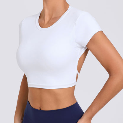 Women's Quick Dry Backless Workout T Shirt with Built In Bra Padding for Fitness and Yoga Sessions Model 71240