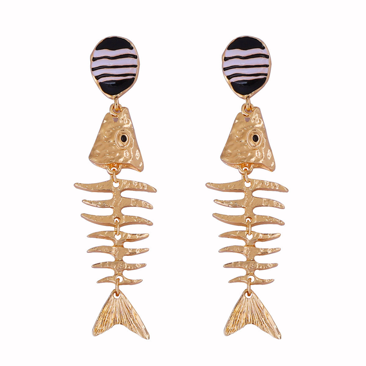 Unique Vintage-Inspired Alloy Drip Oil Fishbone Earrings - Perfect for Ocean Getaways and Relaxing Vacations