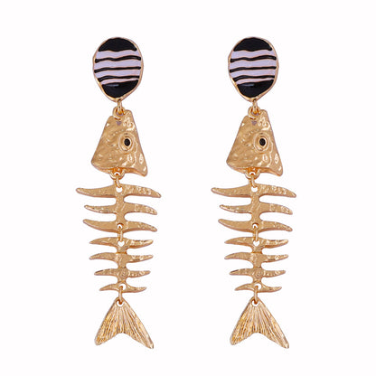 Unique Vintage-Inspired Alloy Drip Oil Fishbone Earrings - Perfect for Ocean Getaways and Relaxing Vacations