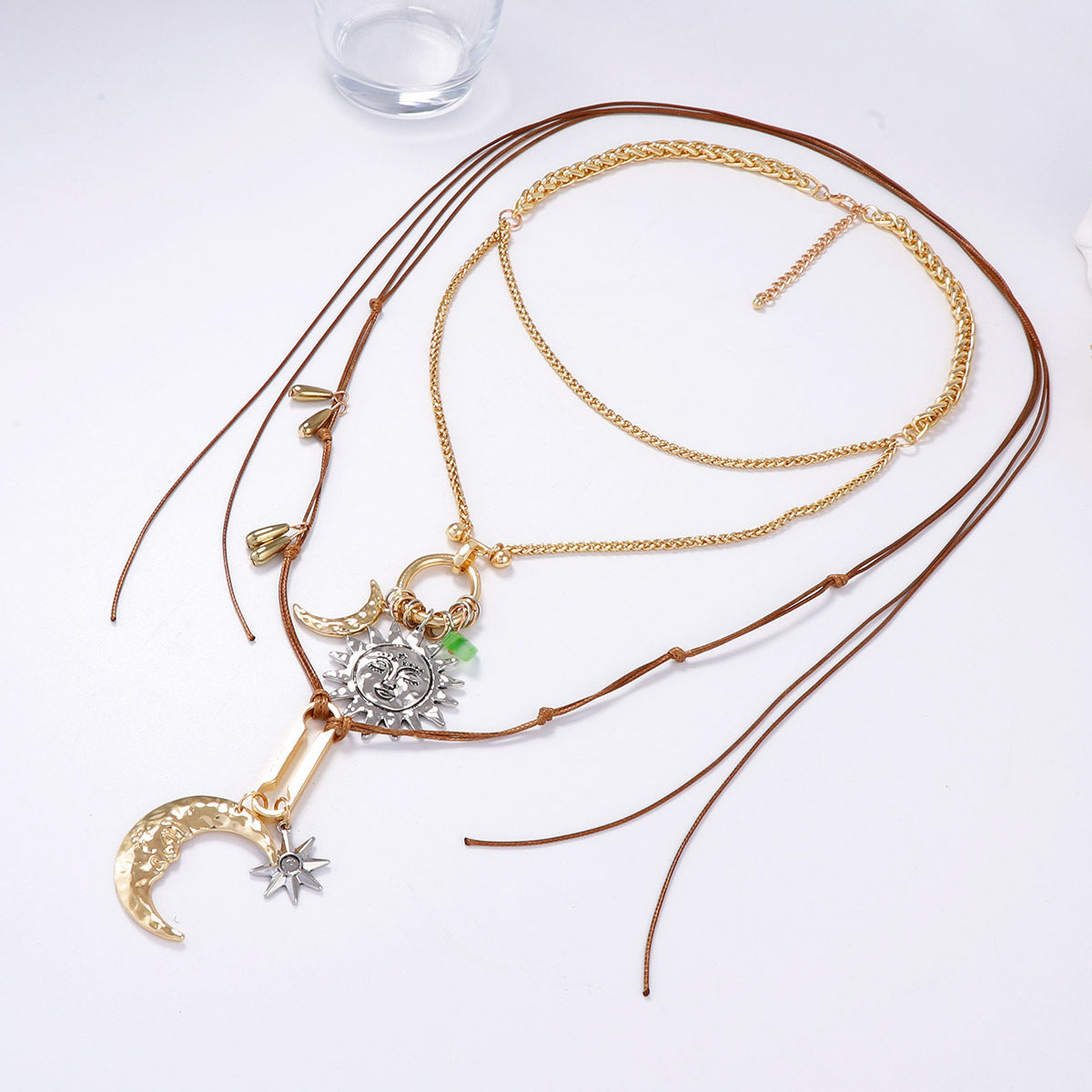 Exaggerated Personality Alloy Sun and Moon Pendant Double Chain Necklace Set – Chic, Luxury Designer Jewelry for Unique Style