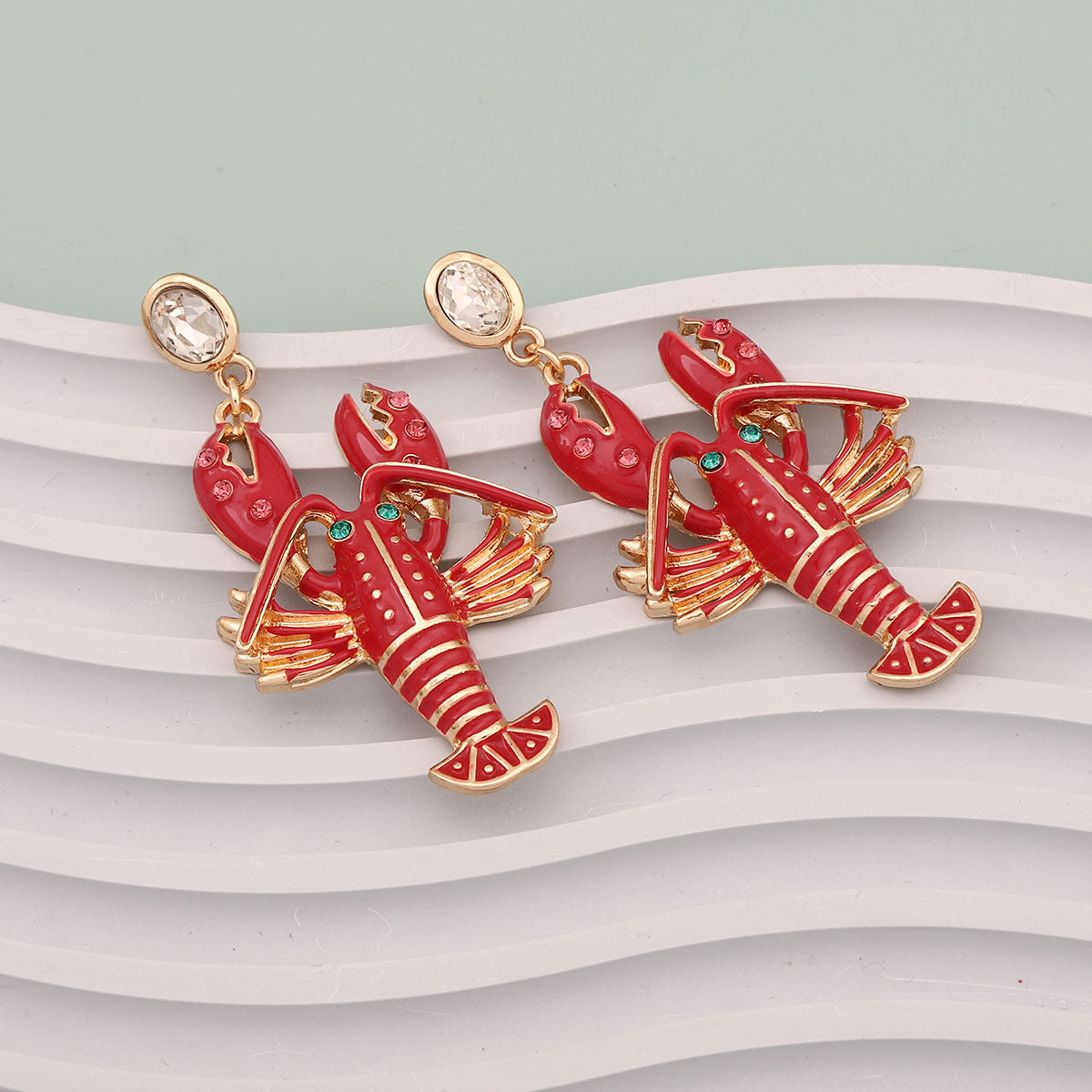 Exquisite  Creative Alloy Enamel Lobster Earrings with Dazzling Rhinestones - Make a Bold Fashion Statement