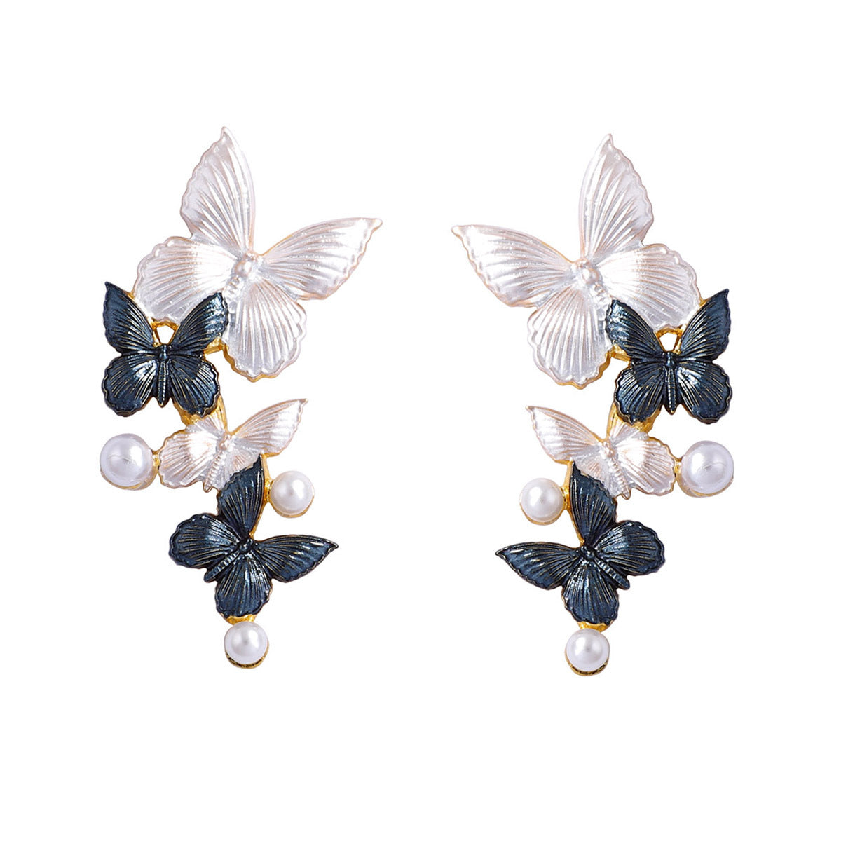 Chic Minimalist Alloy Thin-Coated Color Block Faux Pearl Butterfly Stud Earrings - Elegant Everyday Jewelry for Women