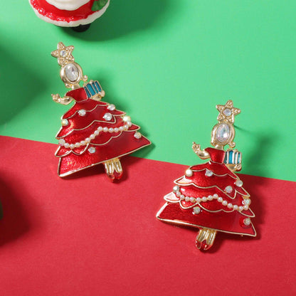 Unique Creative Design Alloy Christmas Tree Dance Earrings – Trendy & Whimsical Holiday Jewelry for a Festive Look
