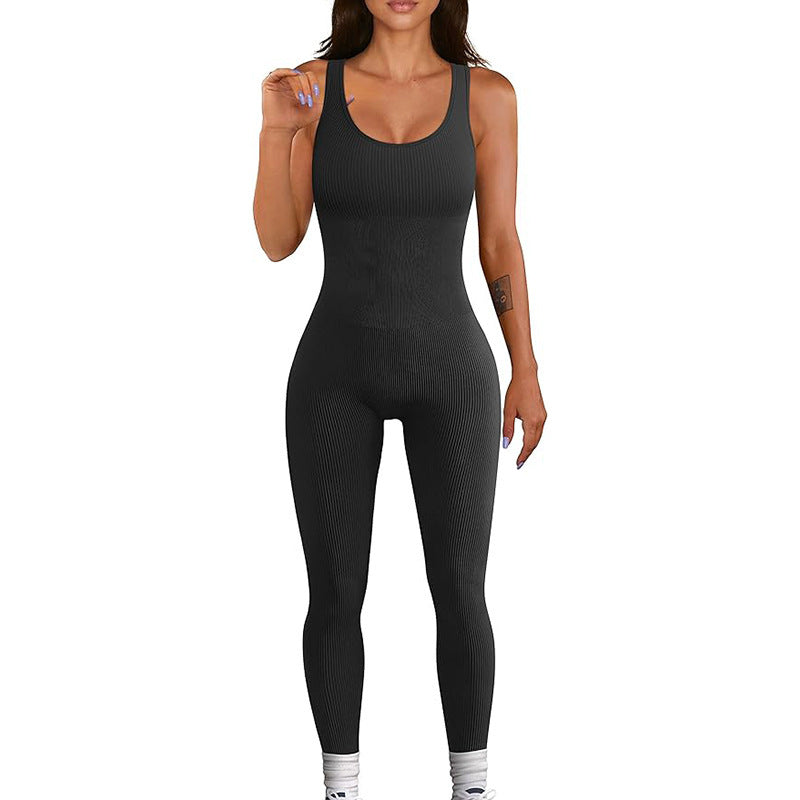 Women's One Piece Yoga Bodysuit High Waisted Compression Leggings for Tummy Control and Butt Lifting Sleeveless Design for Activewear and Workouts