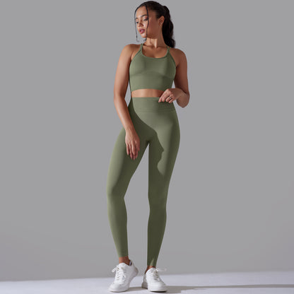 High Waisted Peach Butt Lifting Leggings and Sports Bra Set Ideal for Yoga Running and Gym Workouts