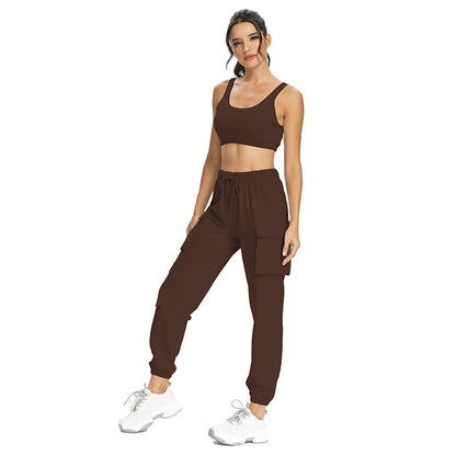 Solid Color Yoga Outfit Set Sleeveless Sports Bra Jogging Long Pants for Training and Outdoor Activities