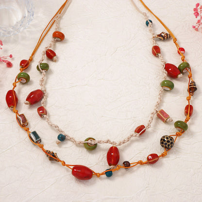 Bohemian Style Multi-Layered Geometric Ceramic Pendant Necklace for Women - Unique and Chic Fashion Jewelry to Elevate Your Look