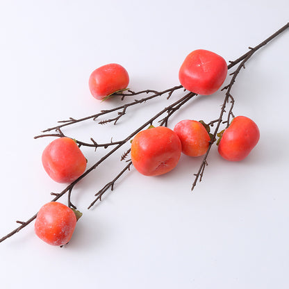 Realistic Pomegranate Fruit Branch Home Decor - Stunning Faux Plants with Lemon & Persimmon Accents for Vibrant Interior Displays