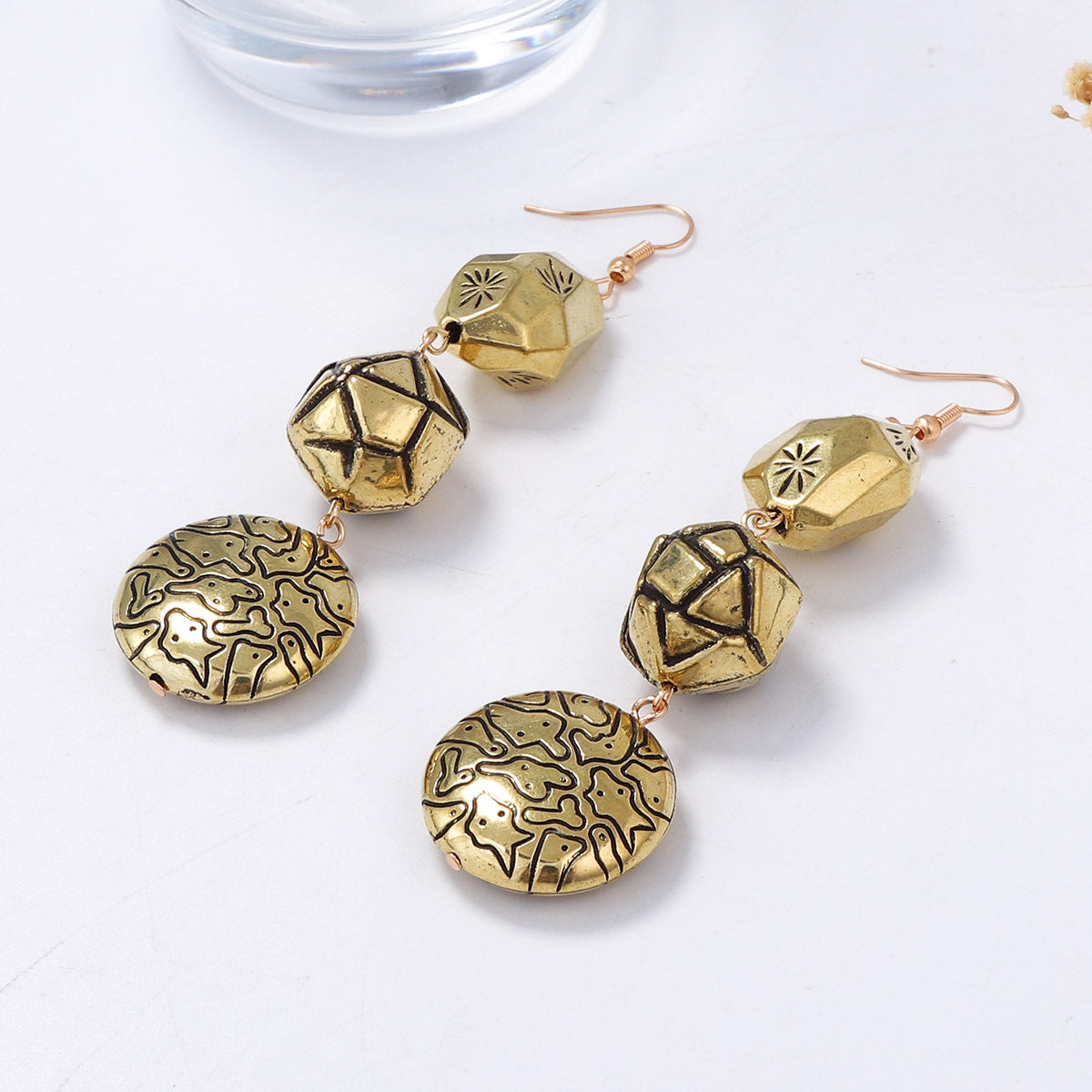 Artisanal Vintage-Inspired Geometric Tassel Drop Earrings with Unique Textured Design – Versatile Casual Style for Effortless Fashion