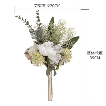 Elegant Handheld Flower Bouquet for Brides - Realistic Faux Floral Greenery for Wedding Decor - INSMW99324