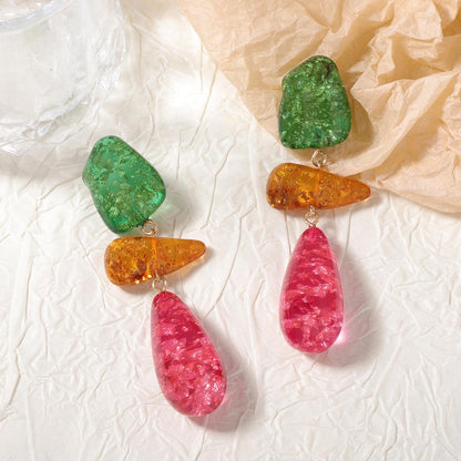 Bold Retro Colorful Resin Irregular Geometric Pieced Drop Earrings - Versatile, Chic, and Eye-Catching Fashion Statement