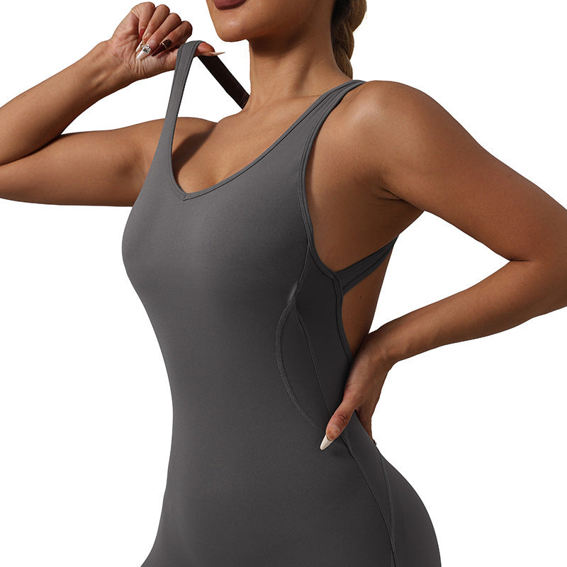 Women's Outdoor Workout Sculpting Bodysuit Tummy Control Backless Design Quick Dry and Figure Flattering Fit for Yoga Fitness Enthusiasts