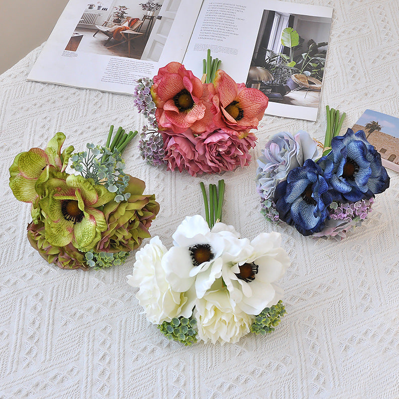 Nordic-Inspired Artificial Peony Bouquet - Fresh and Elegant Silk Flower Handheld Arrangement for Modern Weddings - Ideal Bridal Bouquet with Silver Lotus Accents