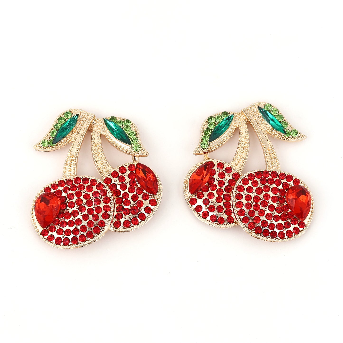 Trendy Fresh Fruit Cherry Alloy Earrings with Sparkling Rhinestones - Elegant Versatile Luxury for Every Occasion