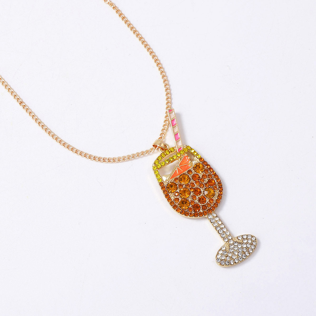 Stylish Minimalist Alloy Crystal-Studded Wine Bottle Pendant Necklace – Versatile Everyday Accessory with Dazzling Sparkle