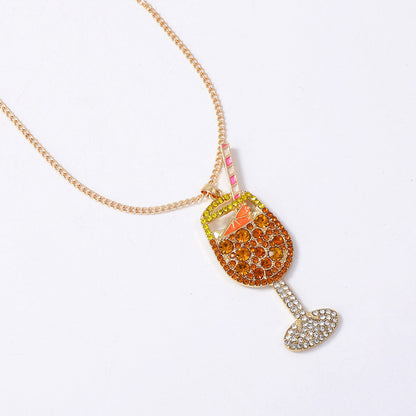 Stylish Minimalist Alloy Crystal-Studded Wine Bottle Pendant Necklace – Versatile Everyday Accessory with Dazzling Sparkle