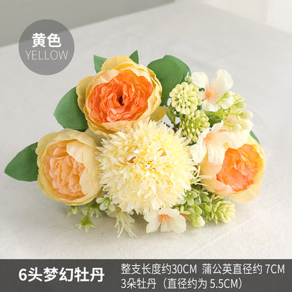 Elegant Hanfu-Inspired Floral Hairpin Decoration - Stunning Faux Floral Arrangement with 6 Headed Dreamy Peonies for Your Living Room or Dining Table