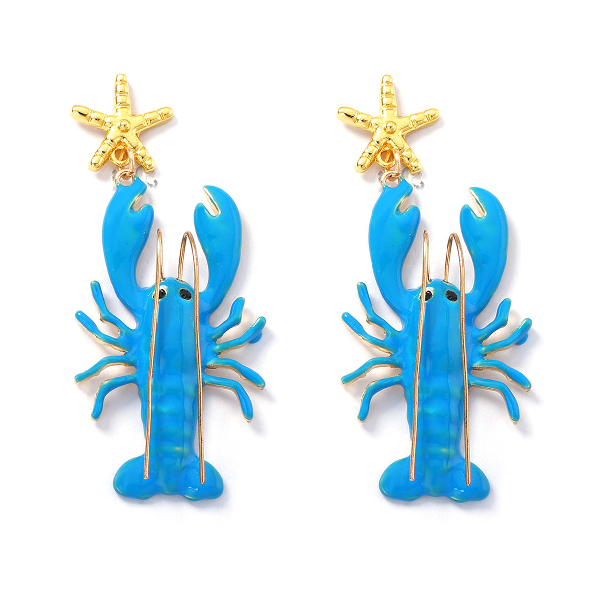 Stylish Coastal Beach Earrings with Unique Design – Long Mustache Painted Lobster & Starfish Dangle Earrings for Women