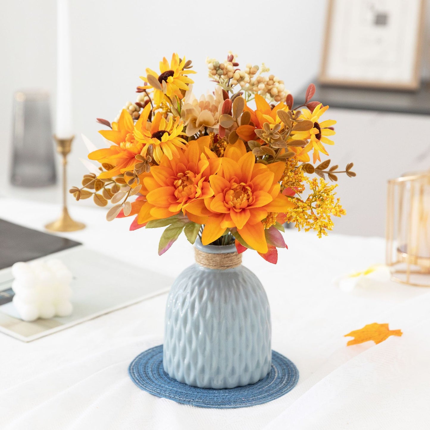 Beautiful Fall-Inspired Faux Dahlia Bouquet with Sunflowers - Perfect for Photography Props and Home Decor