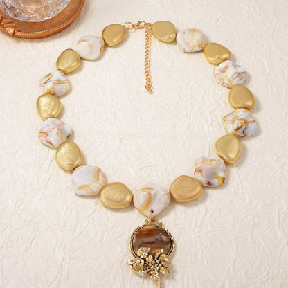 Exquisite Bohemian Vintage-Inspired Statement Flower Bead Necklace for Women - Unique Alloy and Resin Design Perfect for Any Occasion